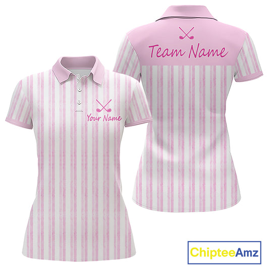 Personalized Golf Polo Shirt Mint Pink Striped Custom Team Name