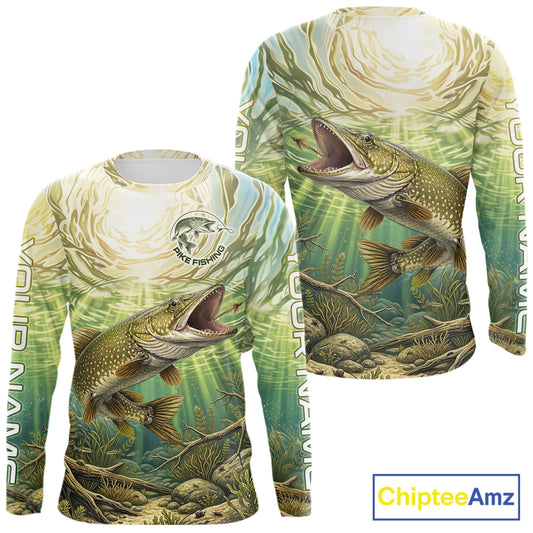 Northern Pike Fishing Jerseys For Men, Personalized Northern Pike Long Sleeve Fishing Shirts NHT808
