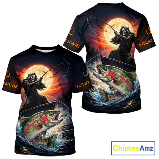 Personalized Fish Reaper Fishing Jerseys, Fish Reaper Sunset Rainbow Trout Fishing Shirts T - Shirt NHT832