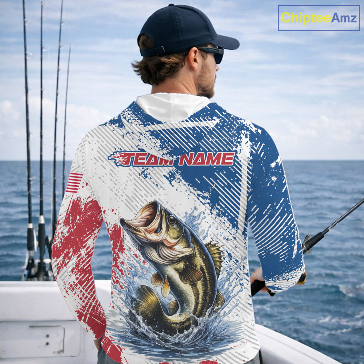Custom Patriotic American Flag Bass Fishing Shirts Long Sleeve Hooded, Fishing Tournament Jerseys NHT435
