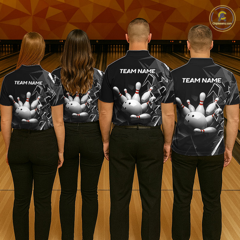 Custom Bowling Team Women Polo Shirt Quarter Zip 1/4 Personalized Name Performance Bowling Jersey|Black White NHT1332
