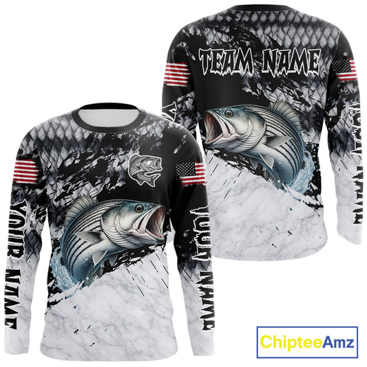 Custom Striped Bass Saltwater Fishing Shirts Long Sleeve, Bass Fishing Jersey For Men NHT519