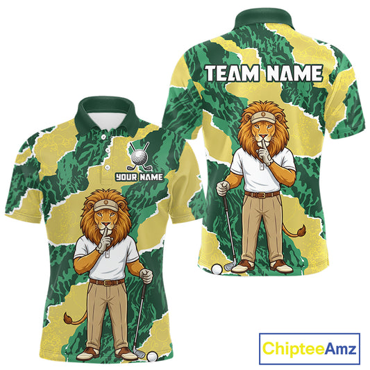 Custom Green Lion Mens Golf Polo Shirts, Lion Golf Team Jerseys