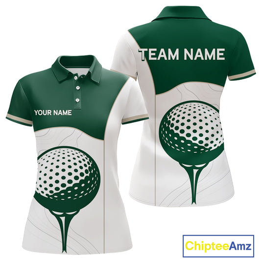 Green White Golf Ball Womens Golf Polo Shirts Custom Golf Clothing For Ladies NHT883