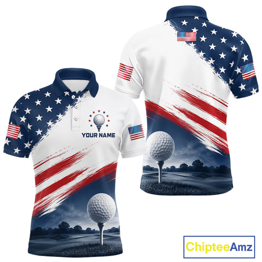 Patriotic American Flag Golf Polo Shirt For Men – Red White Blue Golf Apparel