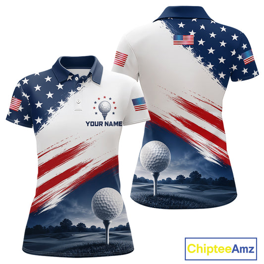 Patriotic American Flag Golf Polo Shirt For Women's – Red White Blue Golf Apparel