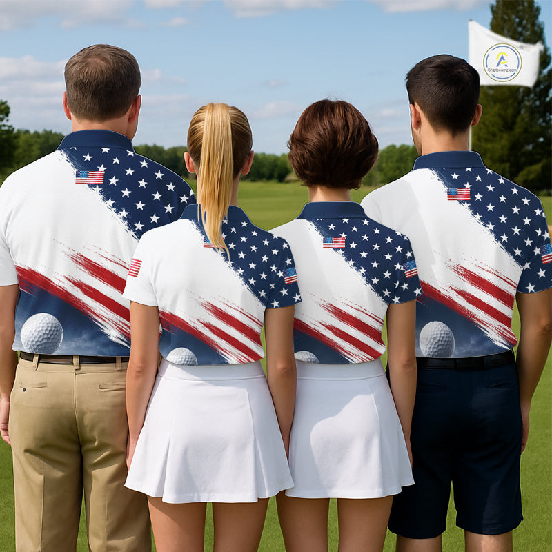 Patriotic American Flag Golf Polo Shirt For Men – Red White Blue Golf Apparel NHT1047