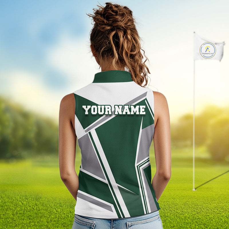 Green Womens Sleeveless Golf Polo Shirt Custom Golf Shirts For Team Personalized Golf Gifts NHT721