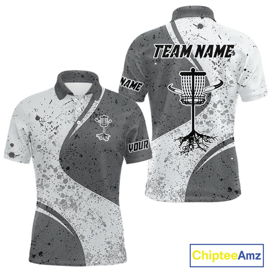 Mens Disc Golf Polo Shirt Gray Camo Disc Golf Basket, Personalized Disc Golf Shirts NHT896