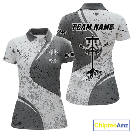 Womens Disc Golf Polo Shirt Gray Camo Disc Golf Basket, Personalized Disc Golf Shirts NHT896