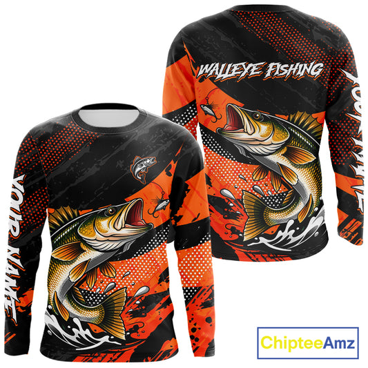 Personalized Walleye Fishing Long Sleeve Tournament Shirt For Men, Performance Fishing Shirt NHT461