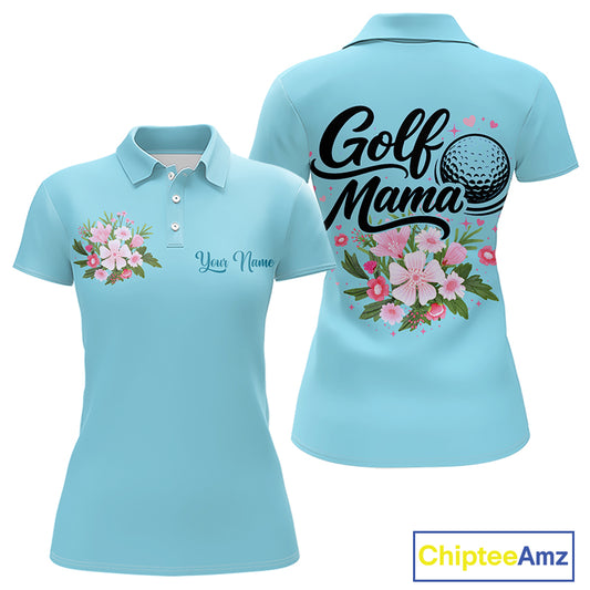 Blue Golf Mama Womens Polo Shirt, Funny Golf Mom Shirt, Mothers Day Gift For Golf Lover Mom, Ladies Golf Polo NHT750