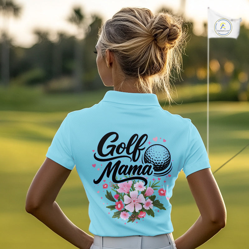 Blue Golf Mama Womens Polo Shirt, Funny Golf Mom Shirt, Mothers Day Gift For Golf Lover Mom, Ladies Golf Polo NHT750