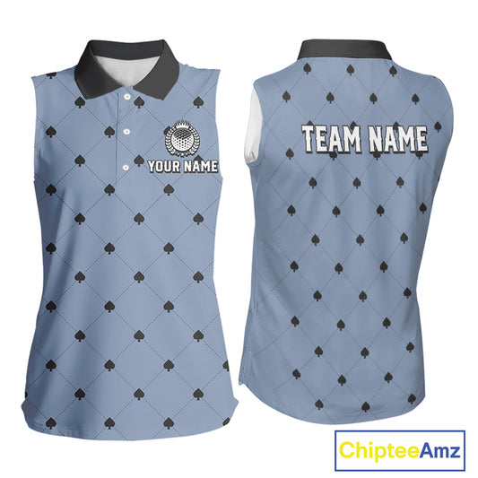 Personalized Sleeveless Womens Golf Jersey Spade Argyle Pattern, Performance Sportswear Golf Polo Shirt NHT755