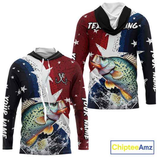 Personalized Texas Flag Crappie Fishing Shirt Jerseys, Texas Crappie Fishing Shirts Long Sleeve Hooded For Men NHT759