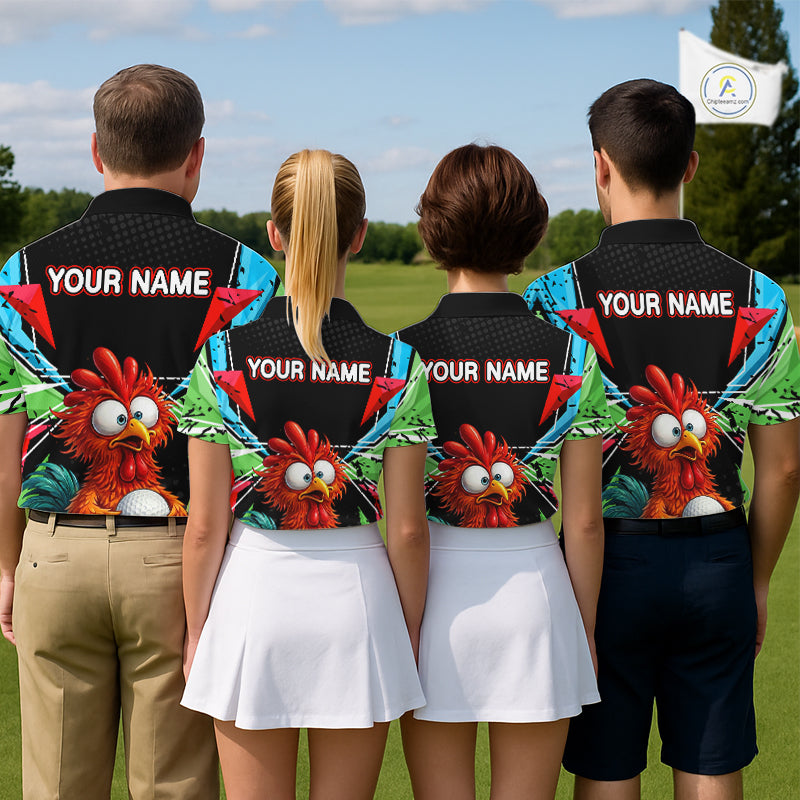 Personalized Crazy Rooster Golf Polo Green Abstract Geometric Golf Apparel For Womens NHT955