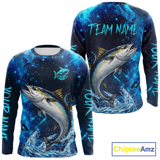 Personalized Tuna Saltwater Blue Long Sleeve Performance Fishing Shirts, Fishing Shirt Gift NHT430