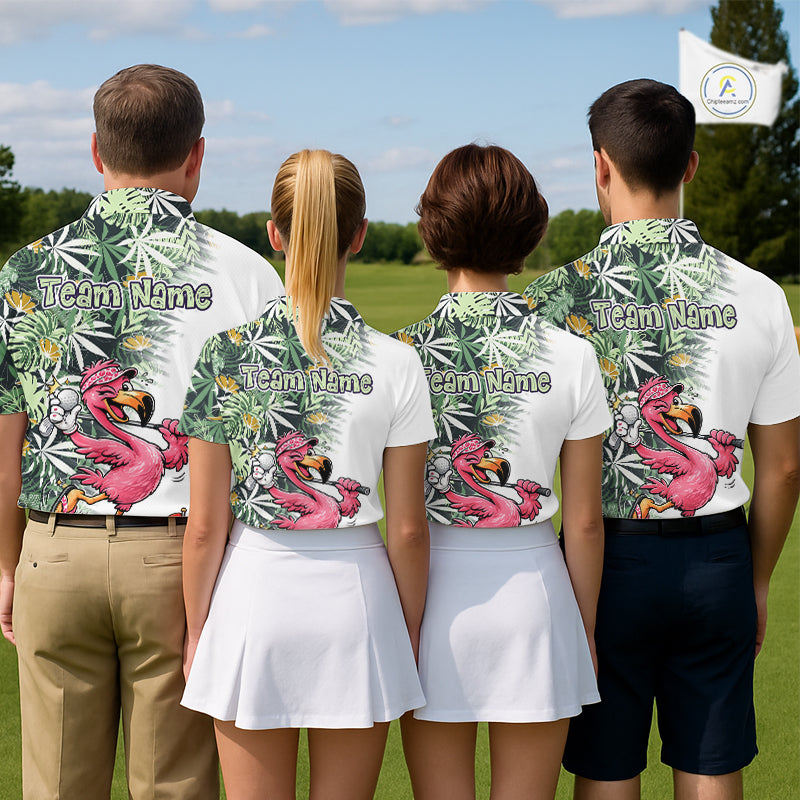 Funny Pink Flamingo Green Tropical Pattern Golf Polo Shirt Custom Golf Shirts For Womens NHT648
