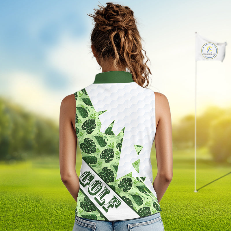 Personalized Womens Sleeveless Golf Shirt Tropical Style – Custom Name Polo, Gift For Mom, Golfer Gift Idea NHT673