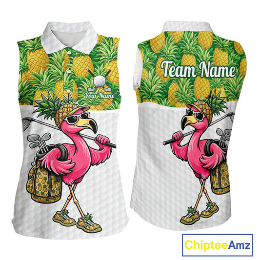 Golfing Flamingo Sleeveless Womens Funny Golf Polo Shirt Custom Yellow Pattern Pineapple Golf Ball Clothes Shirts NHT739