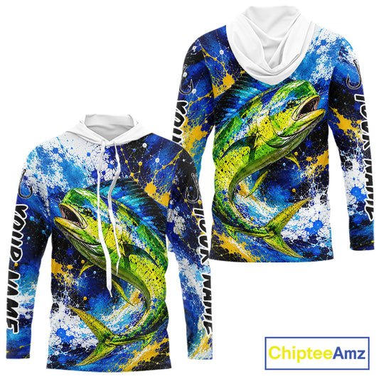 Custom Mahi Mahi Fishing Jersey – Saltwater Fishing Shirt Long Sleeve Hooded For Men