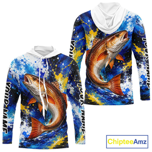 Custom Redfish Fishing Jersey – Saltwater Fishing Shirt Long Sleeve Hooded For Men