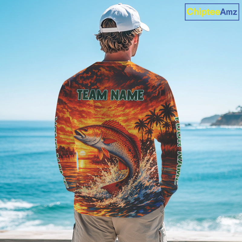 Personalized Redfish Fish Fishing Shirt Long Sleeve – Sunset Ocean Design NHT712