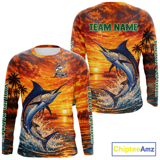 Personalized Marlin Fish Fishing Shirt Long Sleeve – Sunset Ocean Design NHT714