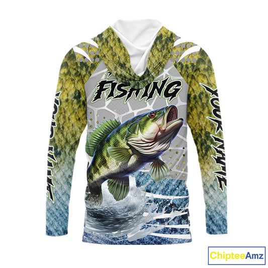 Beautiful Bass Fishing Shirts Long Sleeve Hooded Customize Name Fishing Personalized Gift NHT404