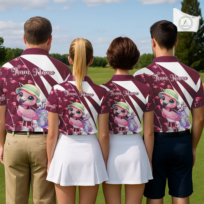 Cute Pink Flamingo Custom Pattern Funny Golf Shirts For Women, Flamingo Golf Team Shirt NHT593