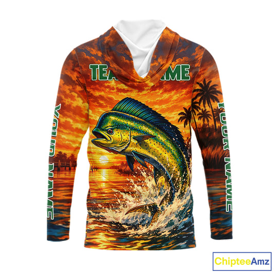 Personalized Mahi Mahi Dolphin Fish Fishing Shirt Long Sleeve Hooded – Sunset Ocean Design NHT433