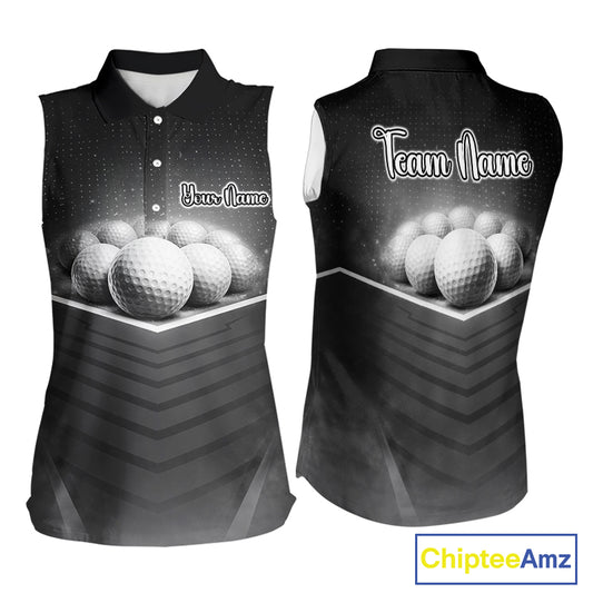 Black Sleeveless Golf Polos Shirts Custom Golf Ball Clubs, Best Golf Gift Custom Name For Team Name NHT628