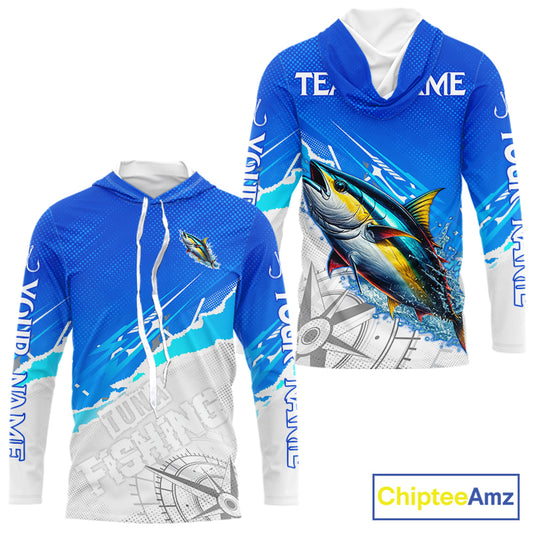 Tuna Fishing Custom Hooded Fishing Shirts Long Sleeve For Men, Tuna Saltwater Fishing Shirt NHT645