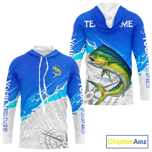 Mahi Mahi( Dorado) Fishing Custom Hooded Fishing Shirts Long Sleeve For Men, Mahi Mahi Saltwater Fishing Shirt NHT646