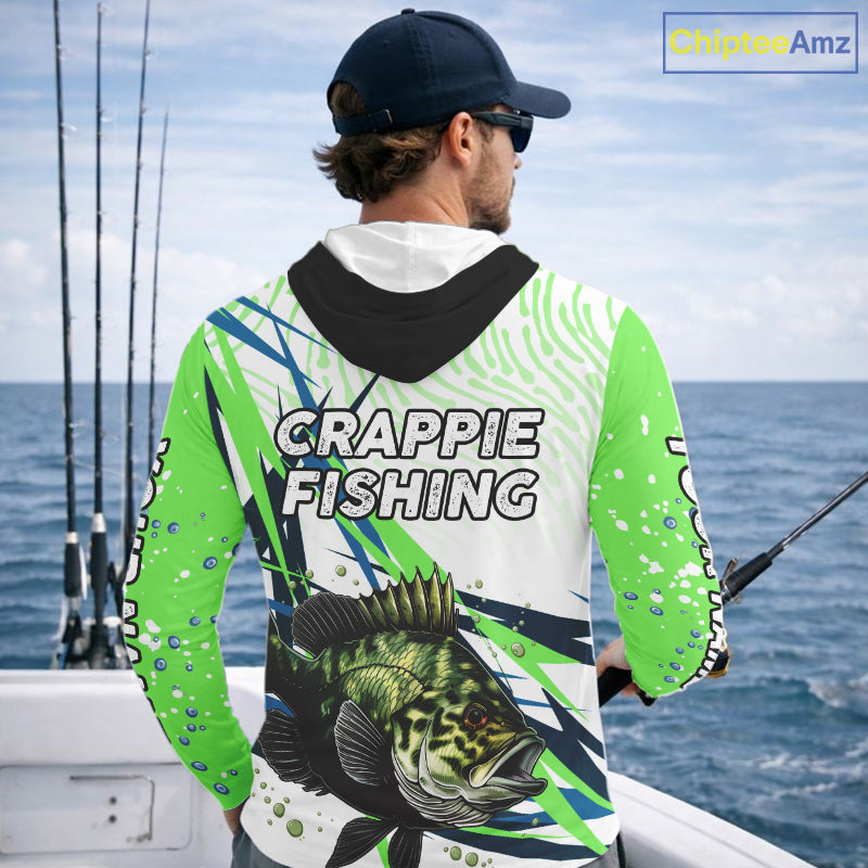 Custom Crappie Long Sleeve Fishing Shirts Green Custom Name, Tournament Fishing Shirts NBT364