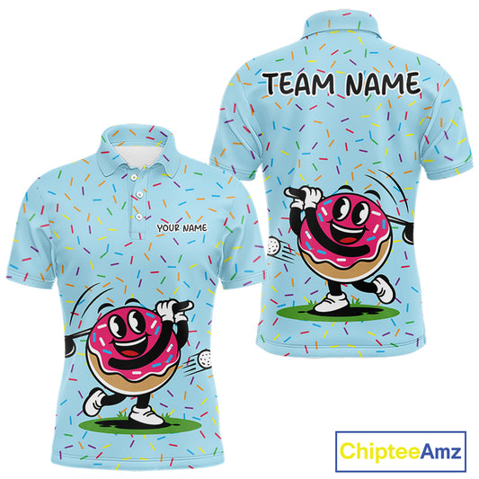 Funny Pink Donut Golf Polo Shirts For Mens, Golf Polo Shirts Custom Donut Pattern, Funny Golf Shirts NBT607