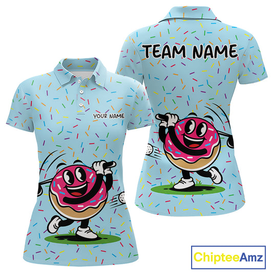 Funny Pink Donut Golf Polo Shirts For Womens, Golf Polo Shirts Custom Donut Pattern, Funny Golf Shirts NBT607