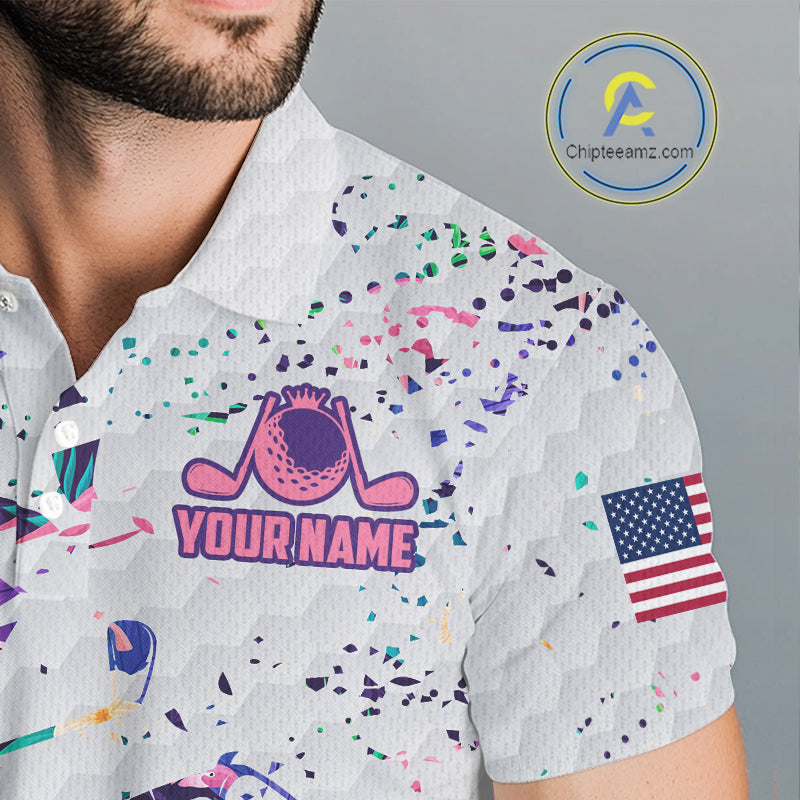 Flamingo Golf Polo Shirts For Men, Colorful Tropical Flamingo Pattern, Tropical Golf Shirt NBT477