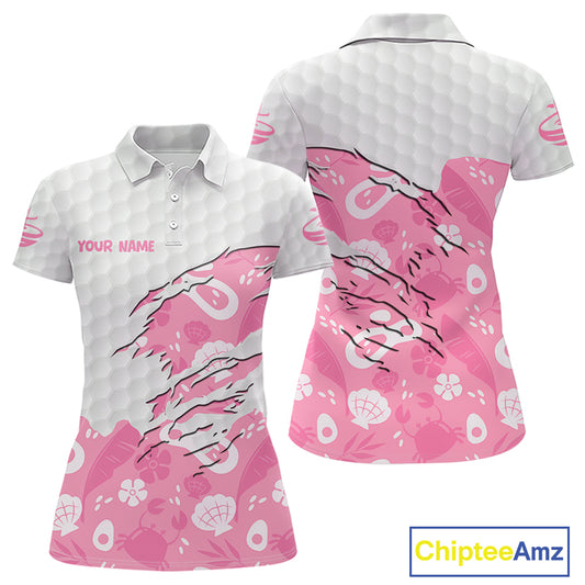 Custom Pink Summer Pattern Womens Golf Polo Shirts Summer Golf Shirt For Vacation, Golf Team Shirt NBT733