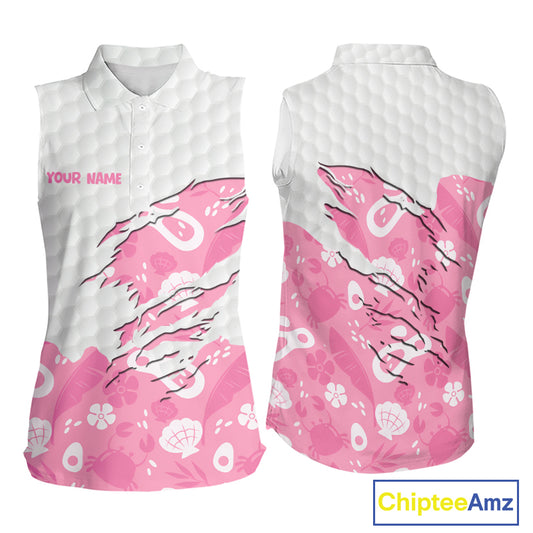 Custom Pink Summer Pattern Womens Sleeveless Golf Polo Shirts Summer Golf Shirt For Vacation, Golf Team Shirt NBT733