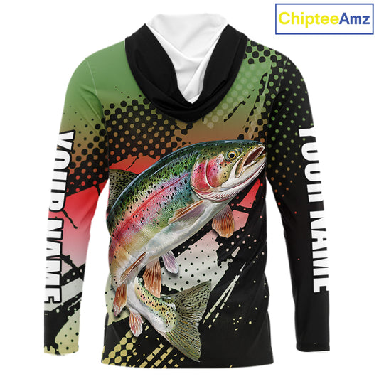 Rainbow Trout Fishing Shirt Long Sleeve Hooded Custom Name, Fishing Team Shirts NBT426