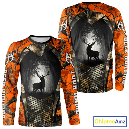 Personalized Orange Camo Whitetail Deer Hunting Shirt With 3D Print For Men NBT287