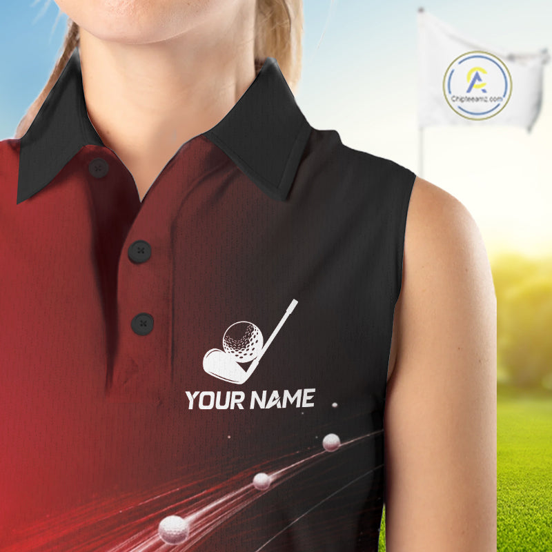 Red Ball Pattern American Flag Womens Sleeveless Tournament Golf Polo Shirts, Team Golf Shirts Golf Gifts NBT872