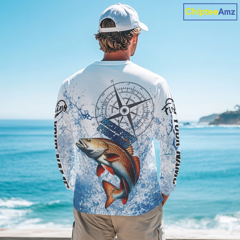 Custom Redfish Long Sleeve Fishing Shirts Saltwater Fish, Compass Offshore Tournament Fishing Shirts NBT551
