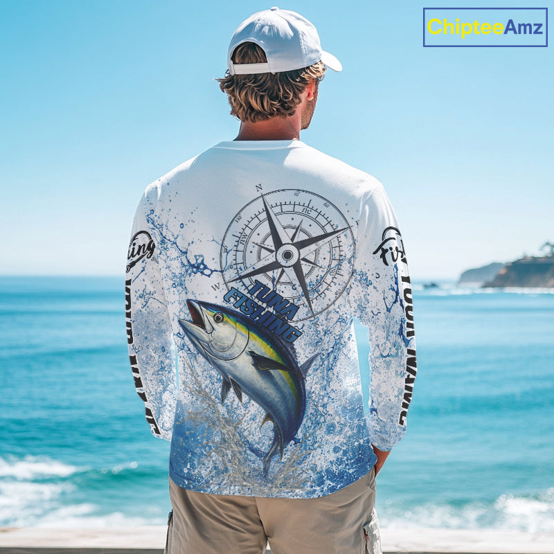 Custom Yellowfin Tuna Long Sleeve Fishing Shirts Saltwater Fish, Compass Offshore Tournament Fishing Shirts NBT553