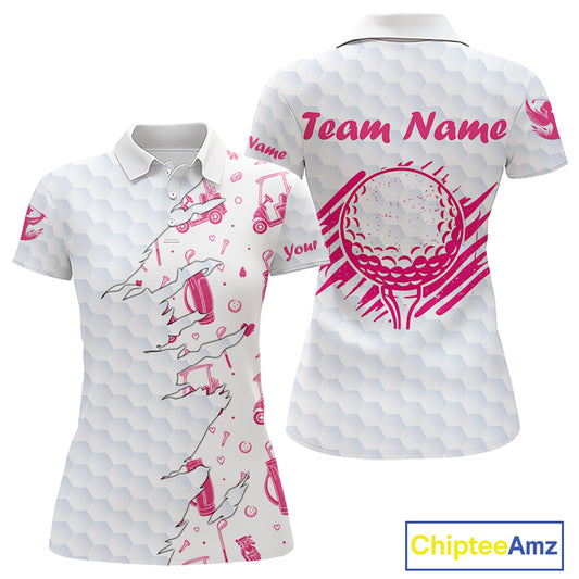 Women Golf Polo Shirt Custom Name Funny Golf Bag Cart Pattern Shirt, Golf Gifts For Ladies NBT825