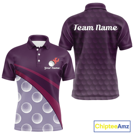 Funny golf balls pattern mens golf polo shirt custom name - back view