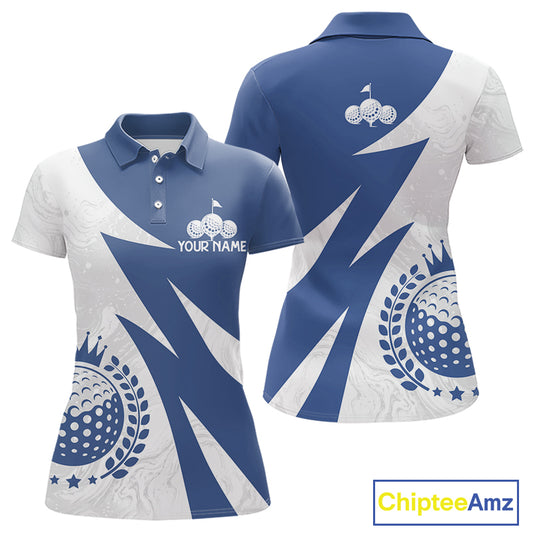 Womens Golf Polo Shirts Custom Name Navy Blue And White Golf Shirt, Golf Attire NBT671