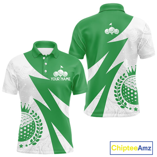 Mens Golf Polo Shirts Custom Name Green And White Golf Shirt, Golf Attire NBT672