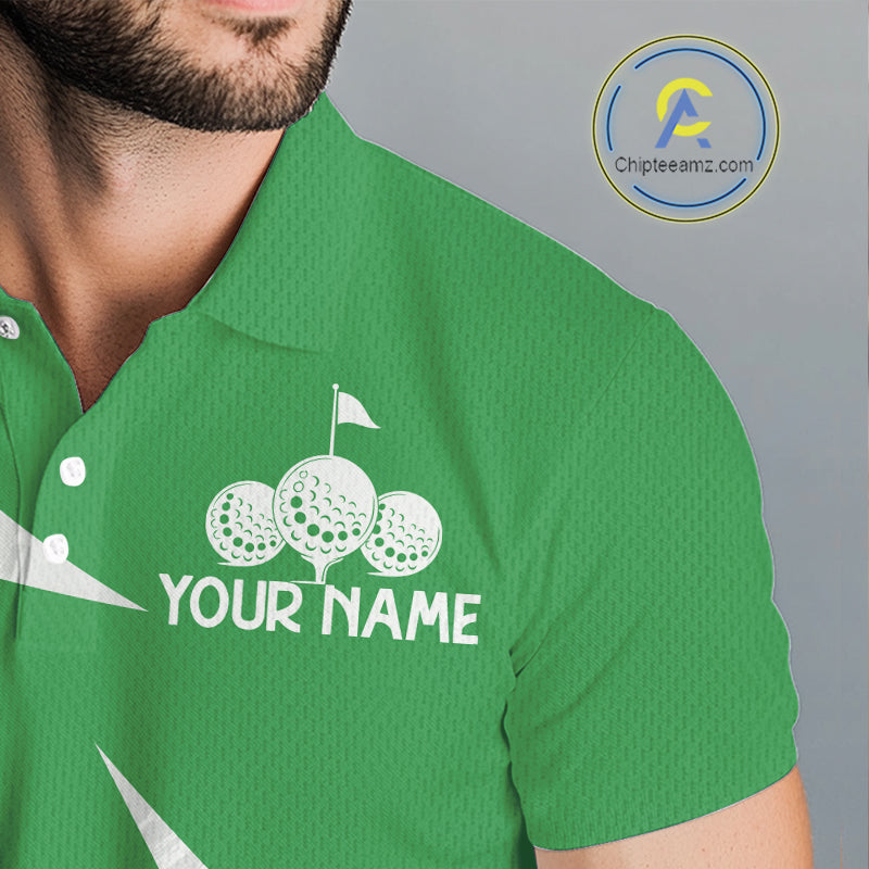 Mens Golf Polo Shirts Custom Name Green And White Golf Shirt, Golf Attire NBT672